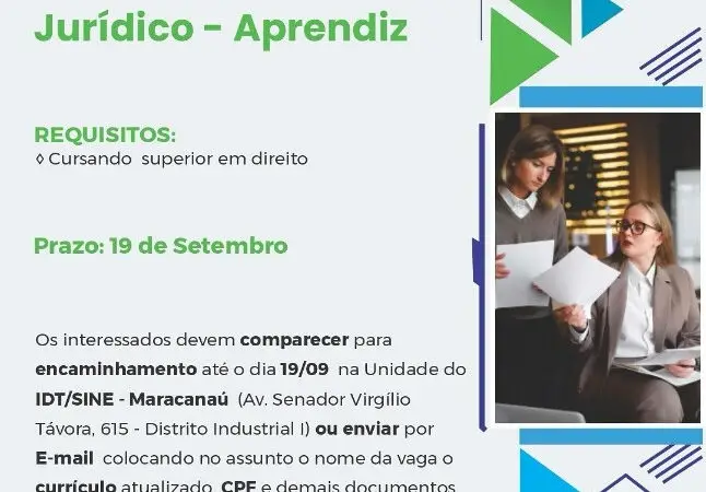 1 Vaga de emprego para Assistente Jurídico no segmento de direito em 11/09