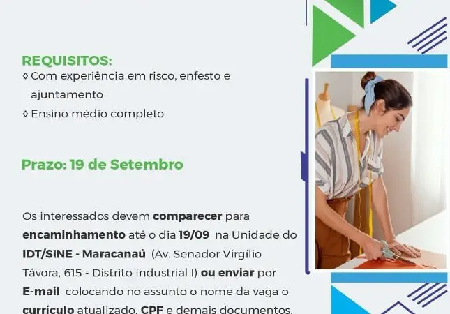 1 Vaga de emprego para Auxiliar De Corte no segmento de costura em 11/09