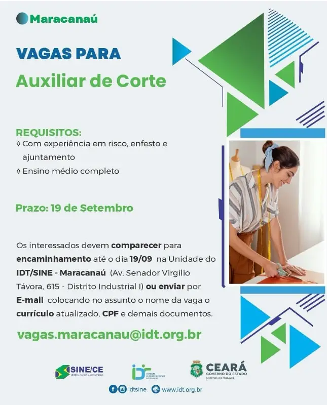 1 Vaga de emprego para Auxiliar De Corte no segmento de costura em 11/09