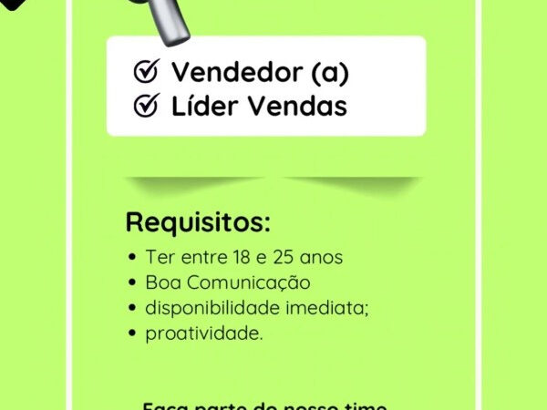 2 Vagas de emprego para Vendedor, Líder Vendas no segmento comercial em 12/09