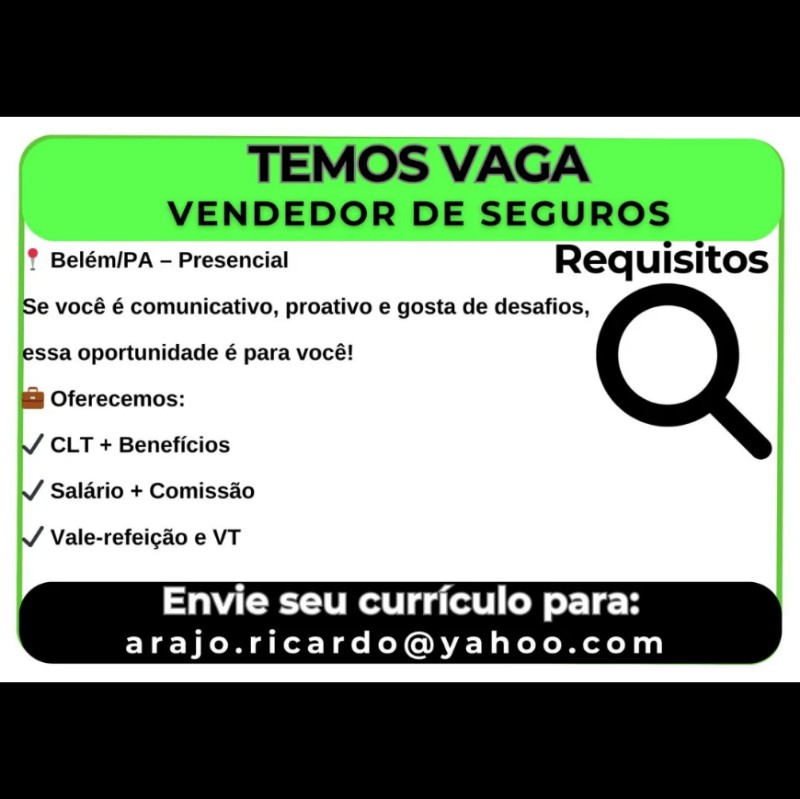 1 Vaga de emprego para Vendedor De Seguros na Cidade em 17/09