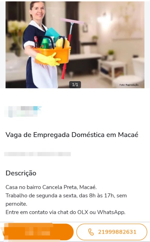 1 Vaga de emprego para Empregada Doméstica no Bairro Cancela Preta, Macaé em 23/09