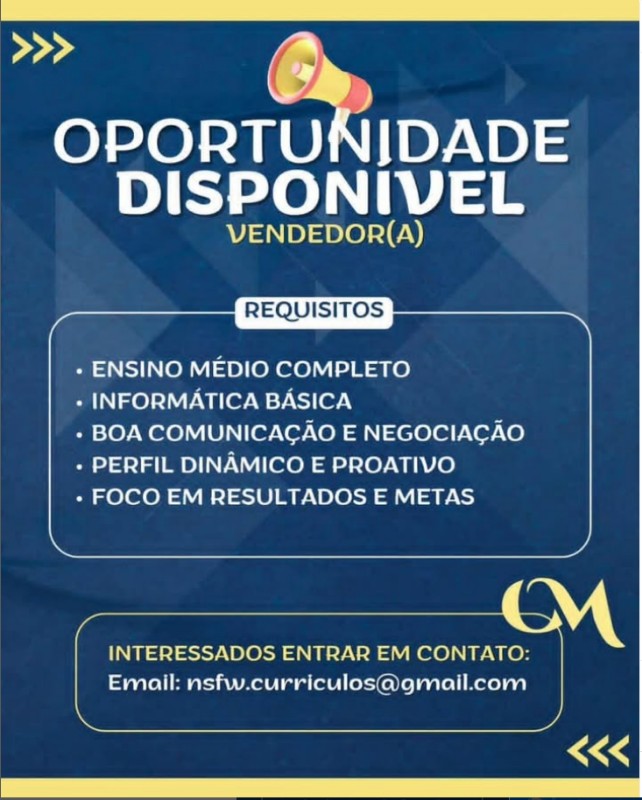 1 Vaga de emprego para Vendedor na Cidade em 30/09