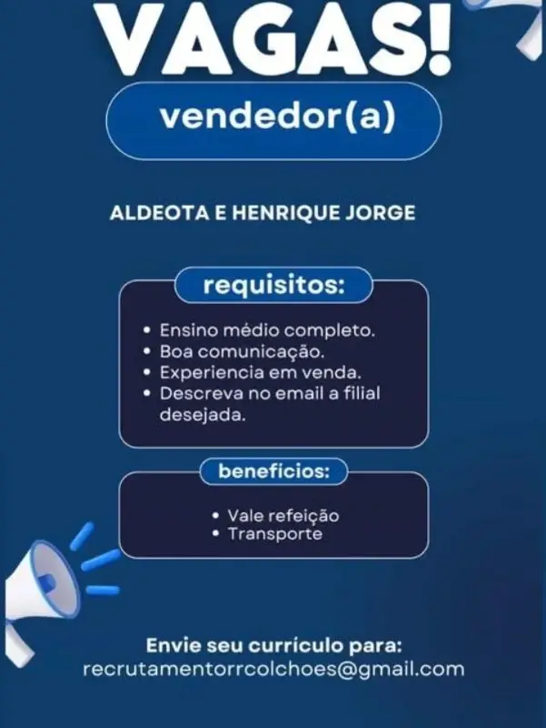 1 Vaga de emprego para Vendedor na empresa RR Colchões em 10/09