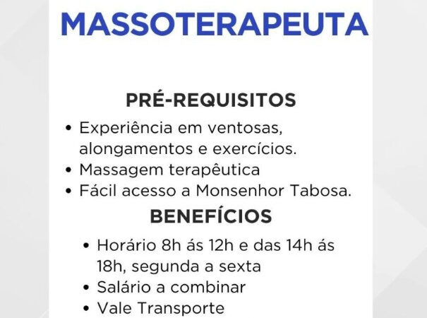 1 Vaga de emprego para Massoterapeuta no segmento de serviços em 12/09