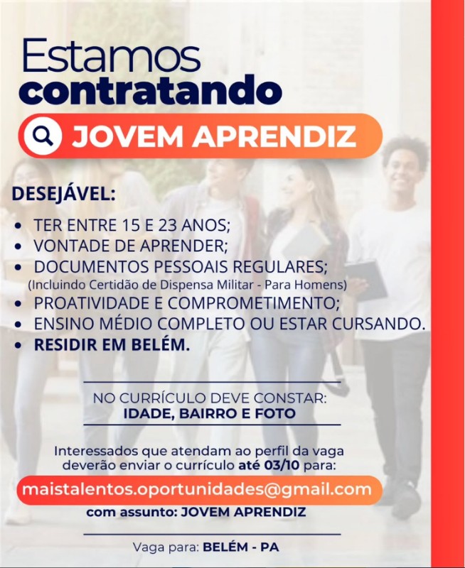1 Vaga de emprego para Jovem Aprendiz na Cidade em 27/09