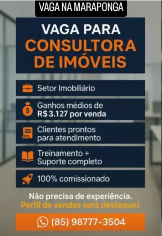 1 Vaga de emprego para Consultora De Imóveis no segmento comercial em 10/09