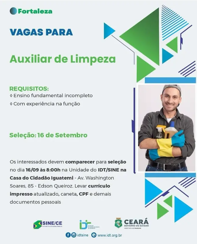 1 Vaga de emprego para Auxiliar De Limpeza no segmento de serviços gerais em 11/09