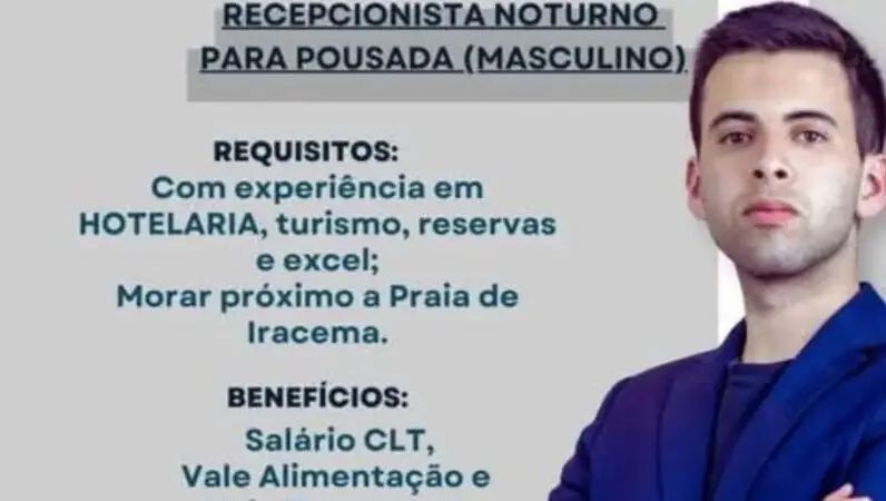 1 Vaga de emprego para Recepcionista no segmento de pousadas em 12/09