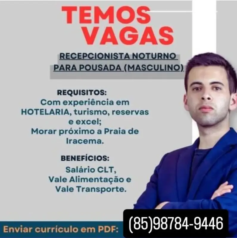 1 Vaga de emprego para Recepcionista no segmento de pousadas em 12/09