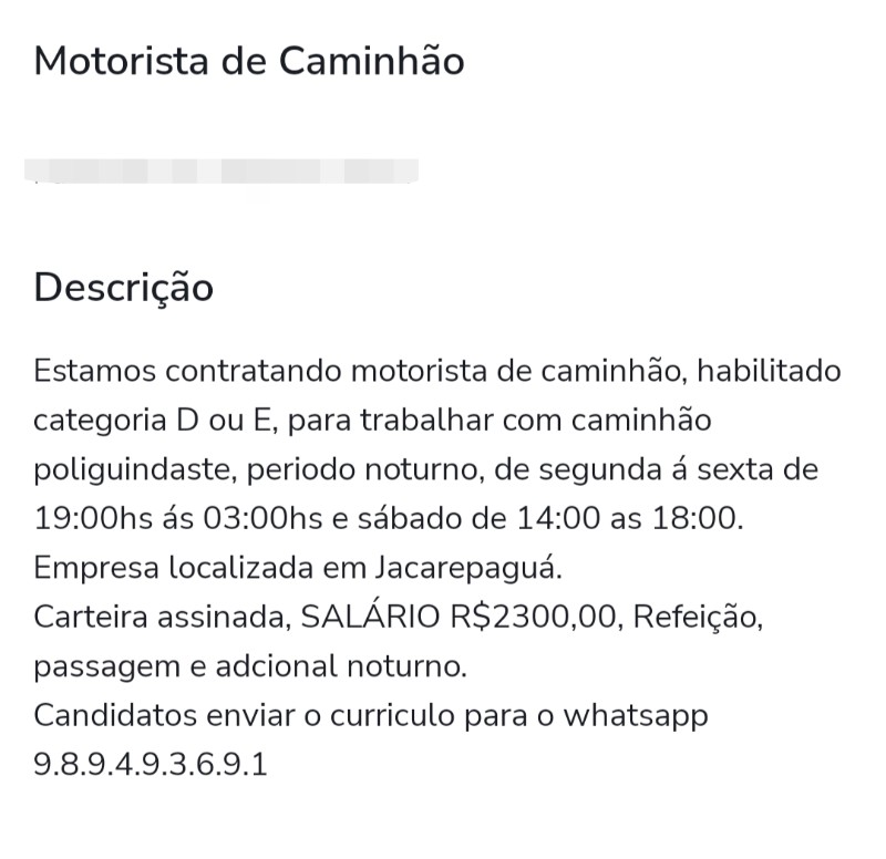 1 Vaga de emprego para Motorista De Caminhão na Cidade Jacarepaguá em 23/09