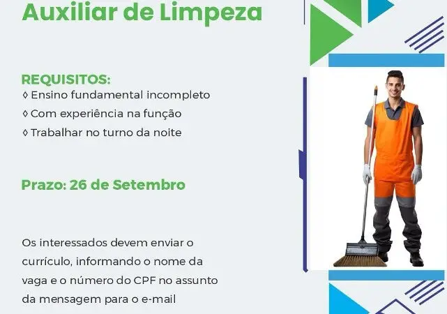1 Vaga de emprego para Auxiliar De Limpeza no segmento de serviços gerais em 11/09