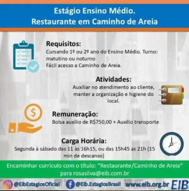 1 Vaga de emprego para Estágio Ensino Médio na empresa Restaurante Caminho de Areia em 06/09