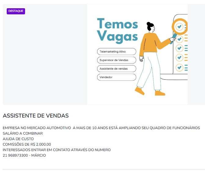 1 Vaga de emprego para Assistente De Vendas no Segmento Automotivo em 24/09