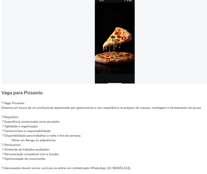 1 Vaga de emprego para Pizzaiolo na Cidade Rio de Janeiro em 25/09