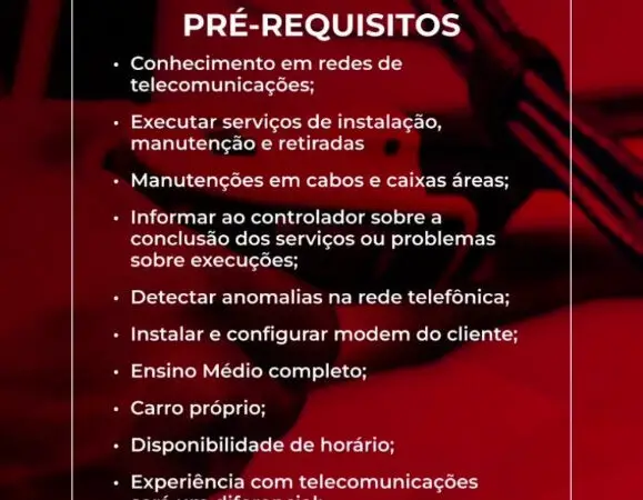 1 Vaga de emprego para Técnico Telecomunicações sem experiência na empresa Technet em 10/09