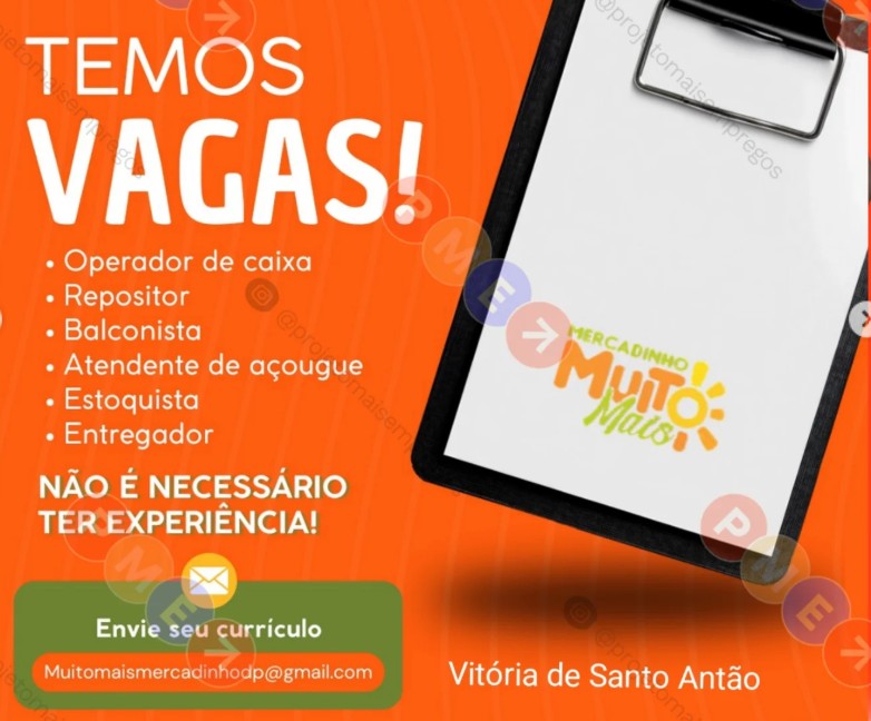 6 Vagas de emprego para Operador De Caixa, Repositor, Balconista, Atendente De Açougue, Estoquista, Entregador sem experiência na empresa Mercadinho Muito Mais em 24/09