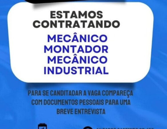 1 Vaga de emprego para Mecânico Montador Mecanico Industrial na cidade em 06/09
