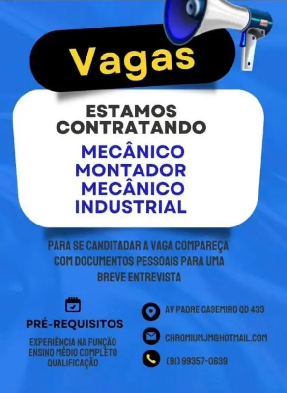 1 Vaga de emprego para Mecânico Montador Mecanico Industrial na cidade em 06/09