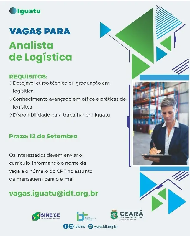 1 Vaga de emprego para Analista De Logística no bairro de Iguatu em 11/09