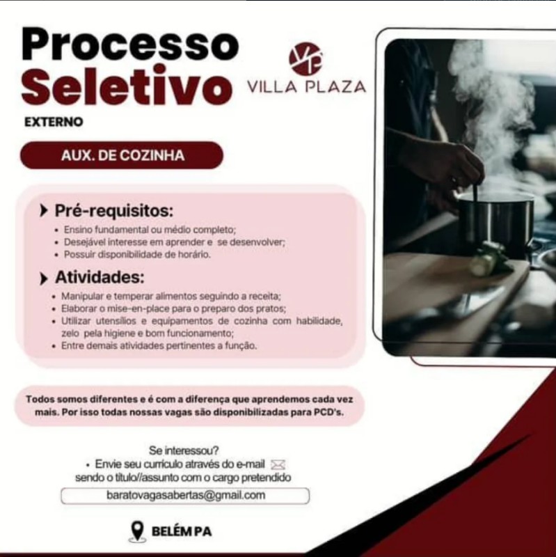 1 Vaga de emprego para Auxiliar De Cozinha na empresa VILA PLAZZA em 17/09