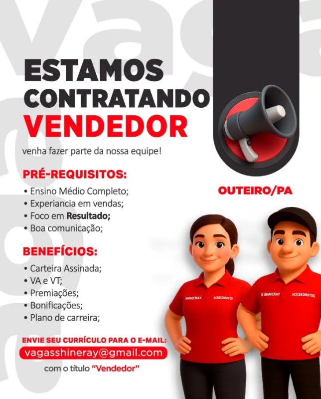 1 Vaga de emprego para Vendedor na Cidade em 30/09