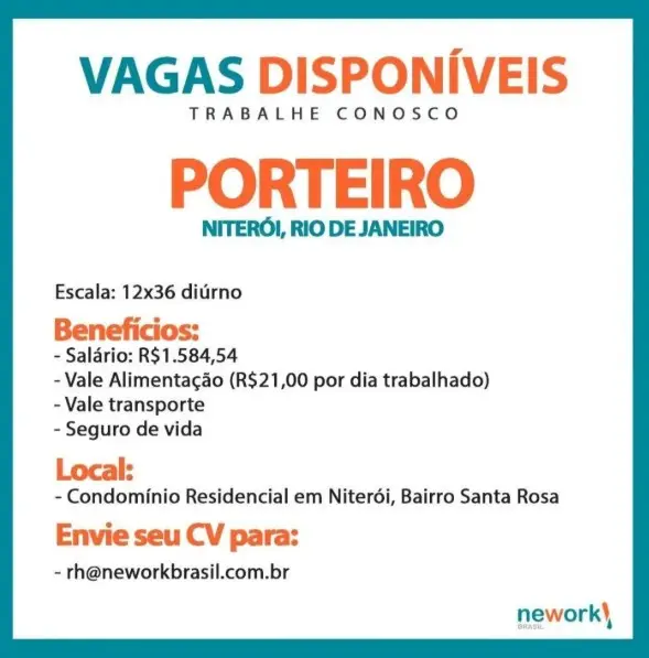 1 Vaga de emprego para Porteiro na empresa Condomínio Residencial Niterói em 06/09
