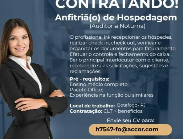 1 Vaga de emprego para Anfitrião De Hospedagem na empresa MERCURE NOVOTEL HOTELS em 06/09