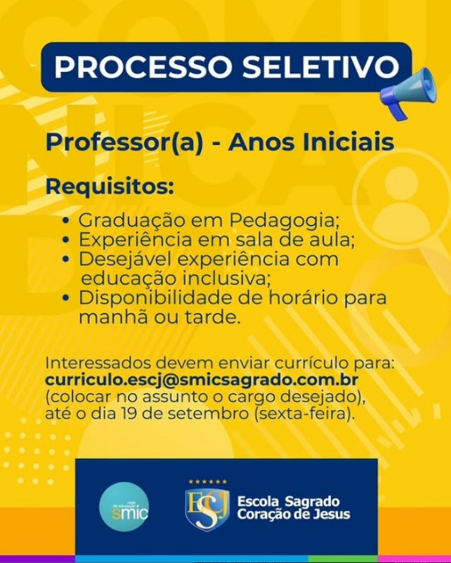 1 Vaga de emprego para Pedagogo na empresa ESCOLA SAGRADO CORAÇÃO DE JESUS em 20/09