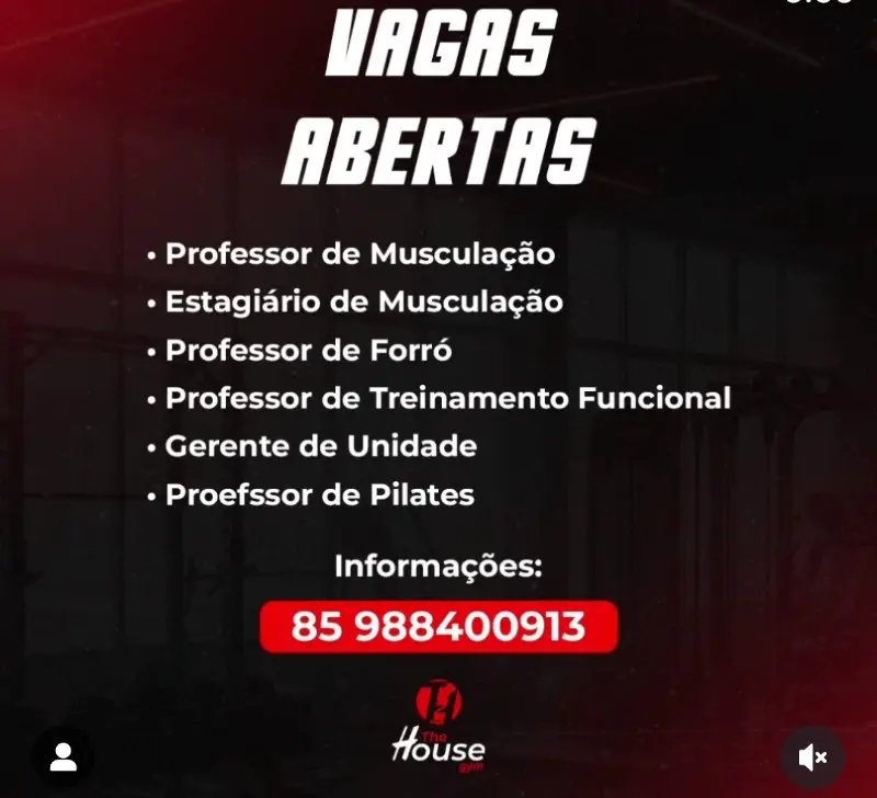 6 Vagas de emprego para Professor De Musculação, Estagiário De Musculação, Professor De Forró, Proessor De Treinamneto Funcional, Gerente De Unidade, Professor De Pilates na empresa Academia The House em 10/09
