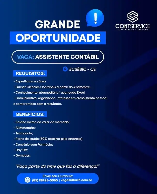 1 Vaga de emprego para Assistente Contábil na empresa ContService em 11/09