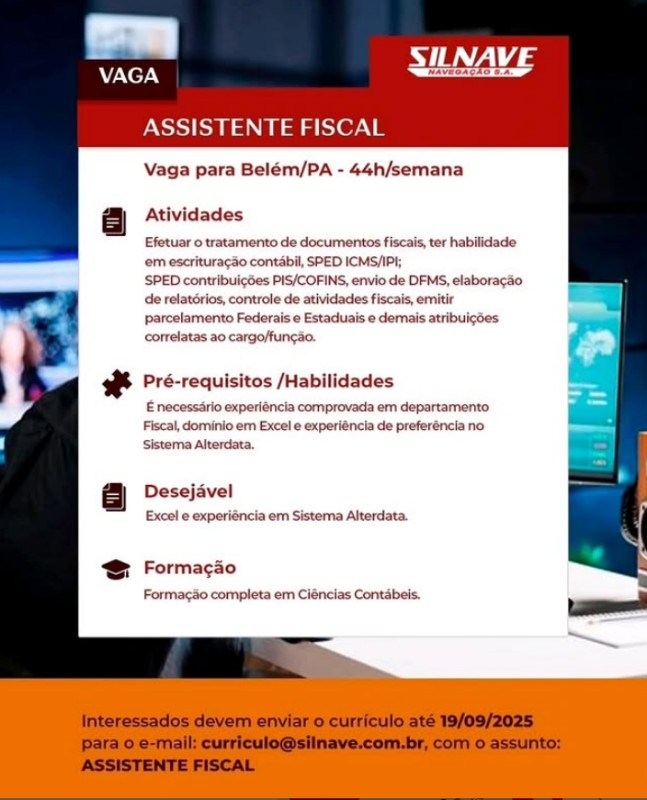 1 Vaga de emprego para Assistente Fiscal na empresa SILNAVE em 17/09