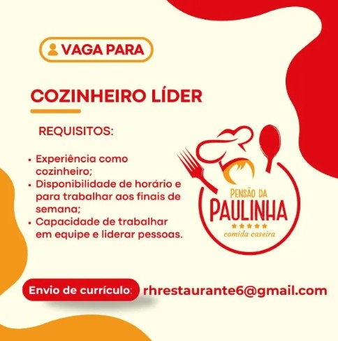 1 Vaga de emprego para Cozinheiro Líder na empresa Pensão da Paulinha em 26/09