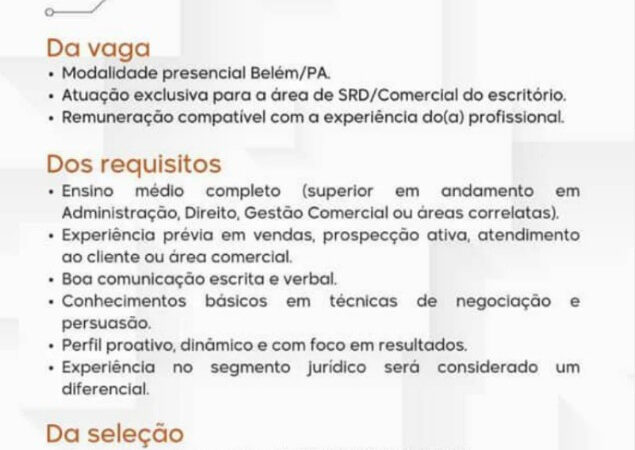 1 Vaga de emprego para Sdr Comercial na empresa JESSE LIMA ADVOGADOS em 06/09