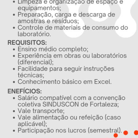 1 Vaga de emprego para Auxiliar De Laboratorista na empresa Concrete em 11/09