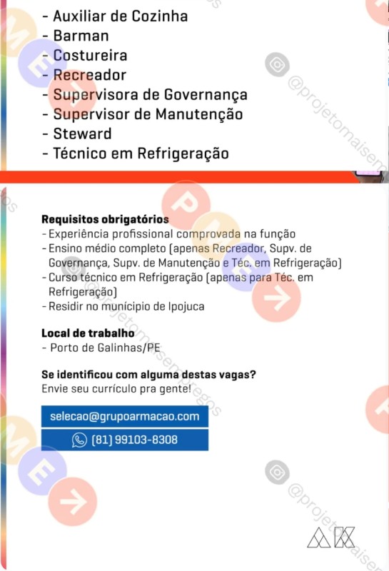 8 Vagas de emprego para Diversos Cargos na Cidade de Ipojuca em 26/09