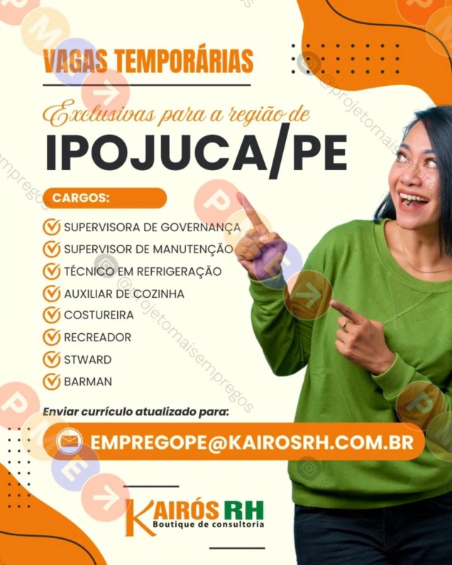 8 Vagas de emprego para Diversos Cargos Temporários na empresa Kairós RH em 26/09