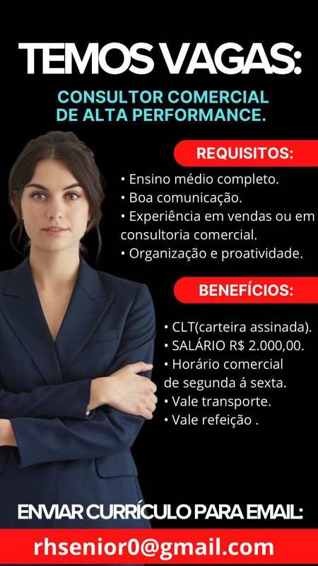 1 Vaga de emprego para Consultor Comercial De Alta Performance no segmento comercial em 12/09
