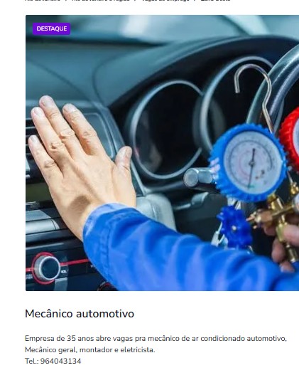 4 Vagas de emprego para Mecânico De Ar Condicionado Automotivo, Mecânico Geral, Montador, Eletricista na Cidade Rio de Janeiro em 25/09