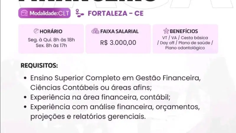 1 Vaga de emprego para Analista Financeiro na empresa Studart em 10/09