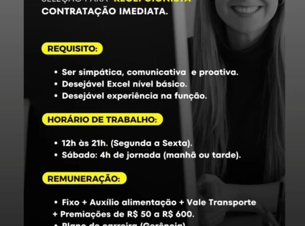 1 Vaga de emprego para Recepcionista no segmento de serviços em 11/09