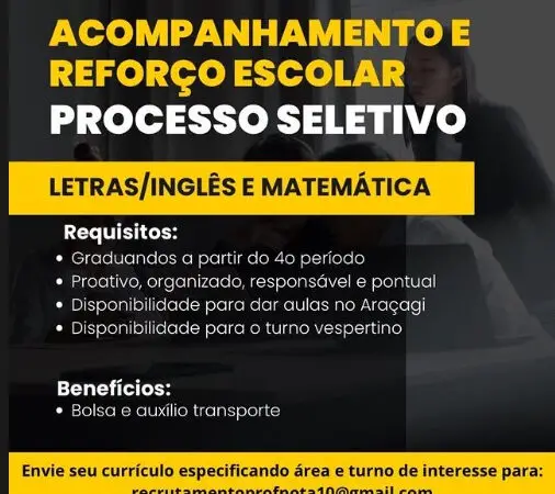 1 Vaga de emprego para Acompanhamento E Reforço sem experiência no Segmento escolar em 08/09
