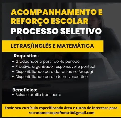1 Vaga de emprego para Acompanhamento E Reforço sem experiência no Segmento escolar em 08/09