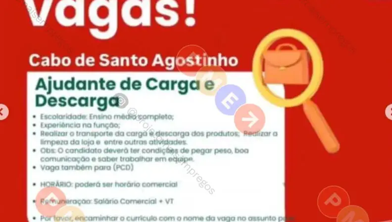 1 Vaga de emprego para Ajudante De Carga Descarga na empresa Laser Eletro em 06/09