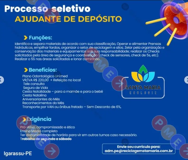 1 Vaga de emprego para Ajudante De Depósito sem experiência na empresa Santa Maria em 08/09