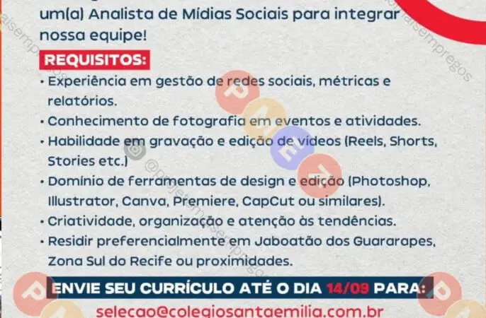 1 Vaga de emprego para Analista De Mídias Sociais no Segmento escolar em 08/09