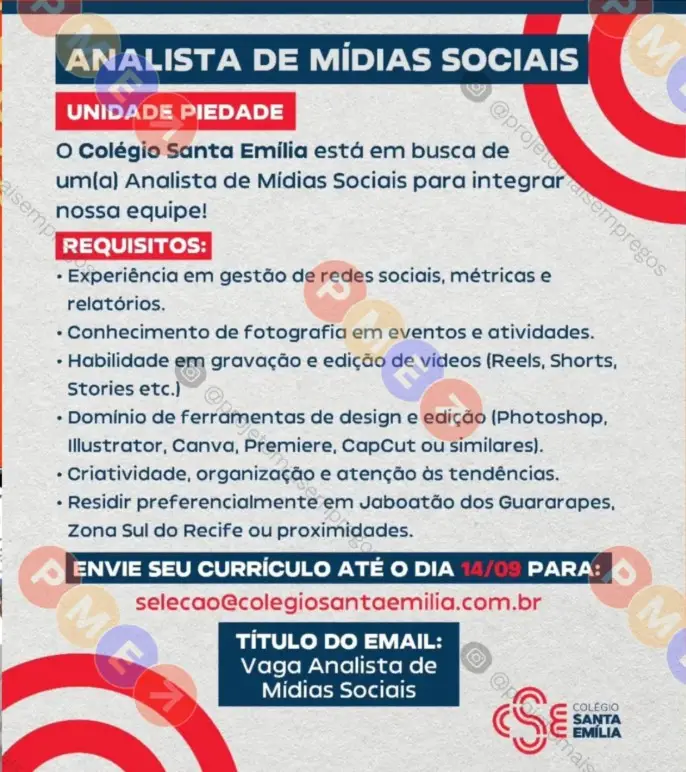 1 Vaga de emprego para Analista De Mídias Sociais no Segmento escolar em 08/09
