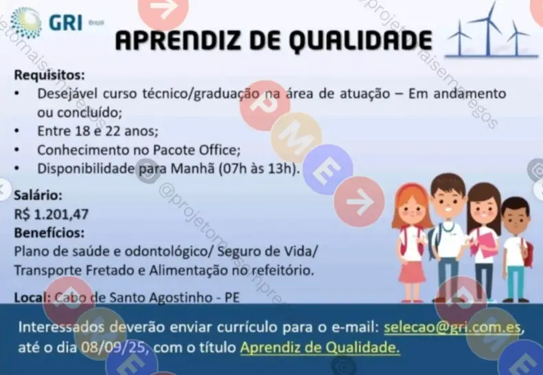 1 Vaga de emprego para Aprendiz De Qualidade sem experiência na empresa GRI em 06/09