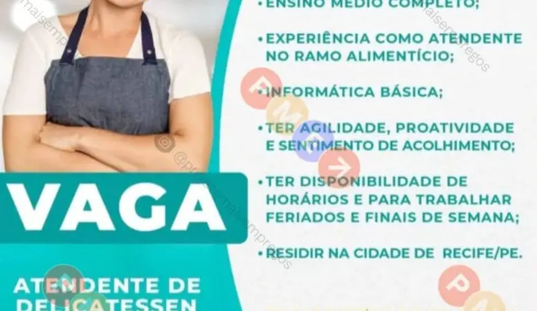 1 Vaga de emprego para Assistente De Delicatessen na empresa Soluções Consultoria em 08/09
