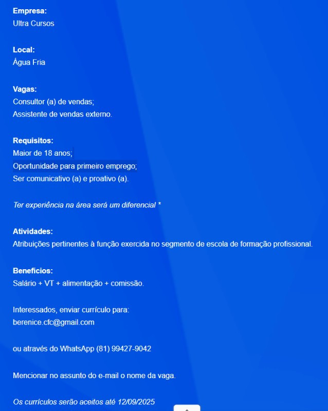 2 Vagas de emprego para Assistente De Vendas Externo, Consultor De Vendas sem experiência na empresa Ultra Cursos em 06/09